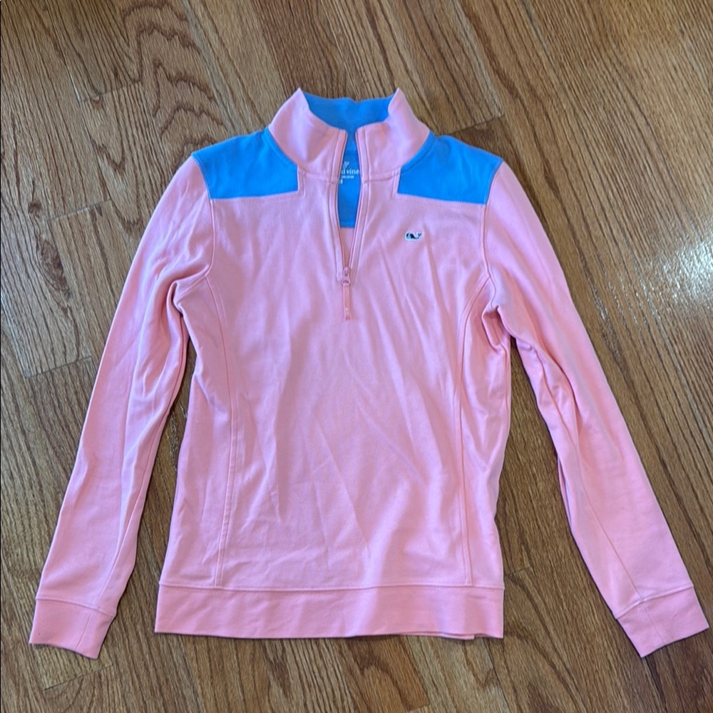 Vineyard Vines Pink and Blue Quarter-Zip Sweatshirt
